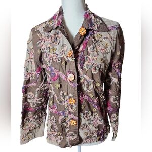 Vintage Life Style Floral Patchwork Boho Button Shirt‎ Jacket Size Large